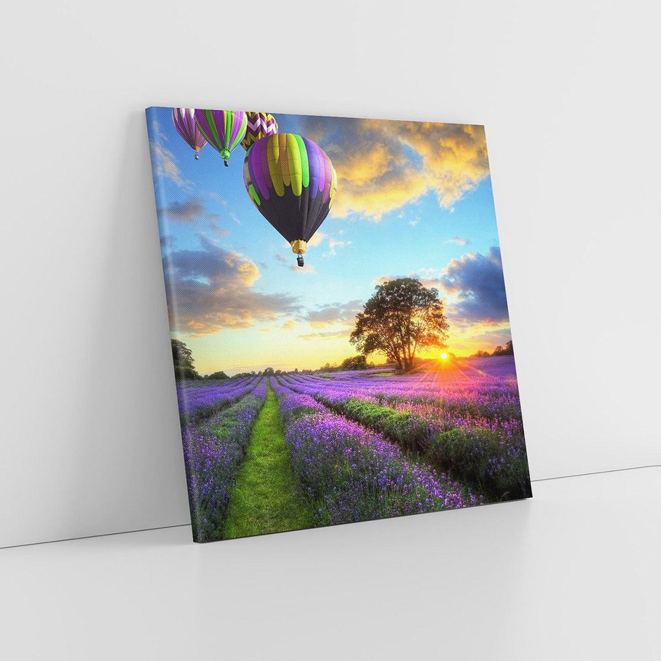 Obraz na płótnie 30x30 - Lawendowe Marzenia - lawenda, balony