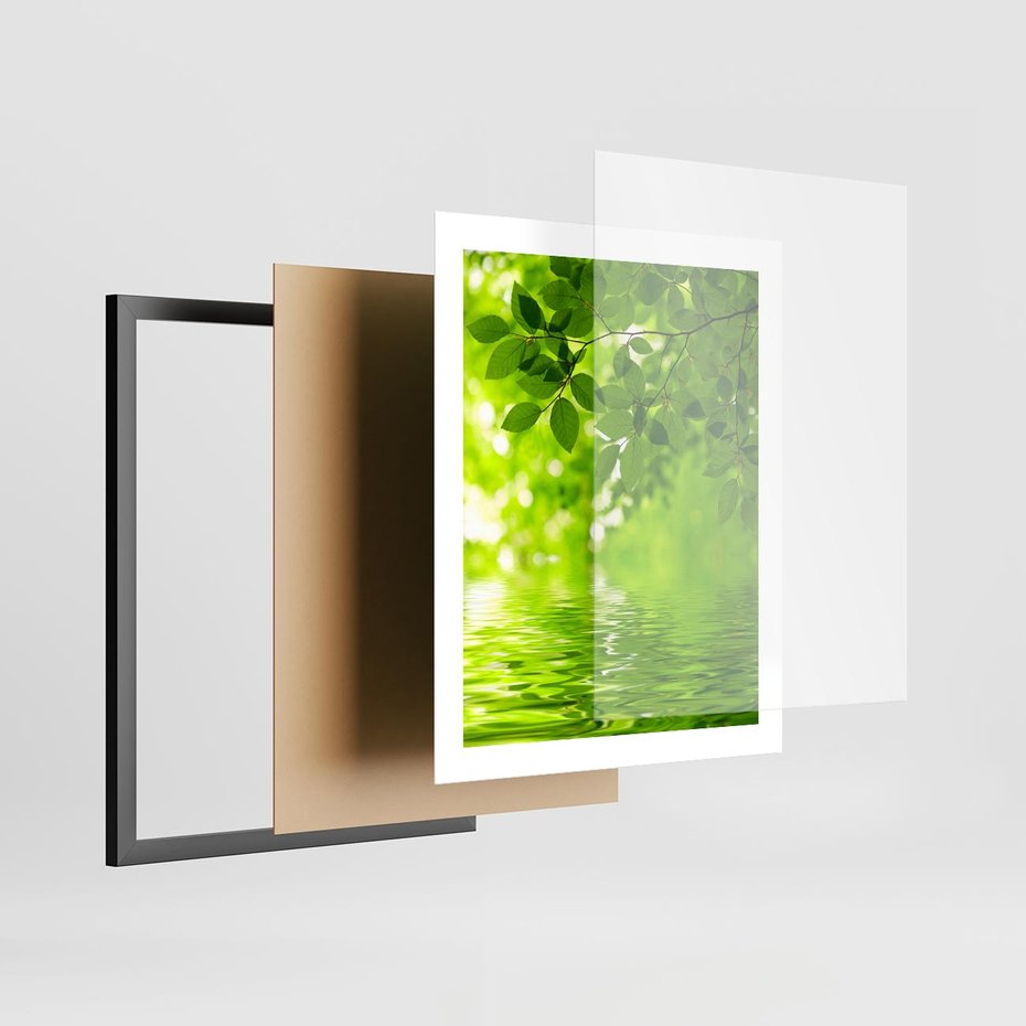 Plakat w ramie 40x50 - Liście w Wodzie - liście, woda - rama czarna