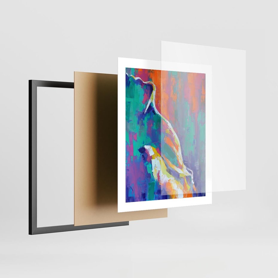 Plakat w ramie 40x50 - Olejne Wibrujące Emocje - abstrakcyjny obraz, różne kolorowe maźnięcia pędzla - rama czarna