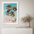 Plakat w ramie 30x40 - Egzotyczna Koszykówka - palmy na tle nieba, koszykówka - rama biała