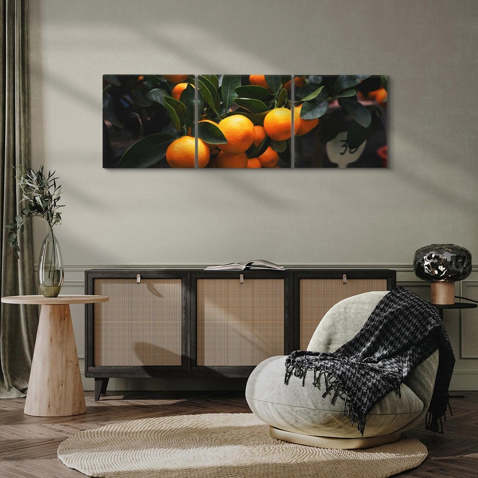 Obraz na płótnie 90x30 - Mandarynki na Drzewku - Owoce Pory Roku - mandarynki, drzewko