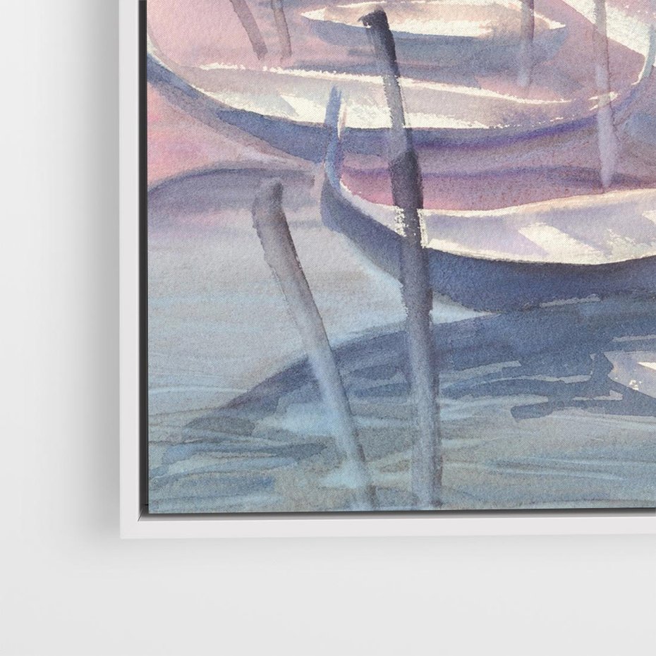 Obraz w ramie 80x80 - Romantyczne Zachody - akwarelowy rysunek, stonowane pastelowe kolory - rama biała