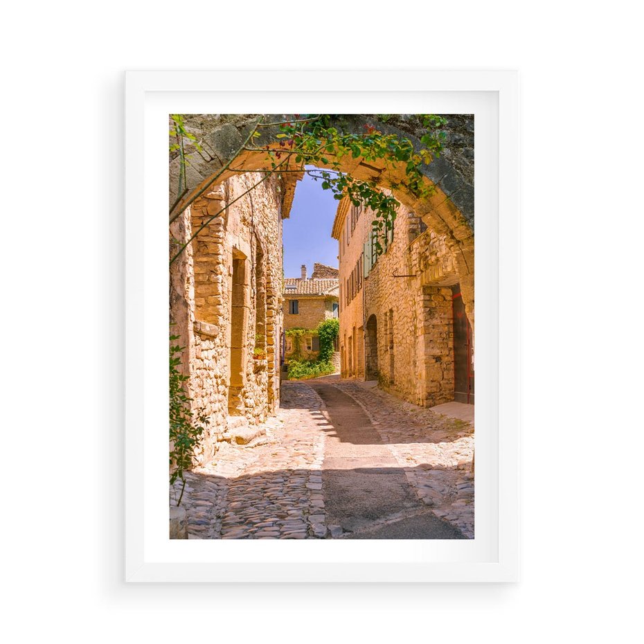 Plakat w ramie 50x70 - Malownicza uliczka w perspektywie - uliczka, perspektywa - rama biała