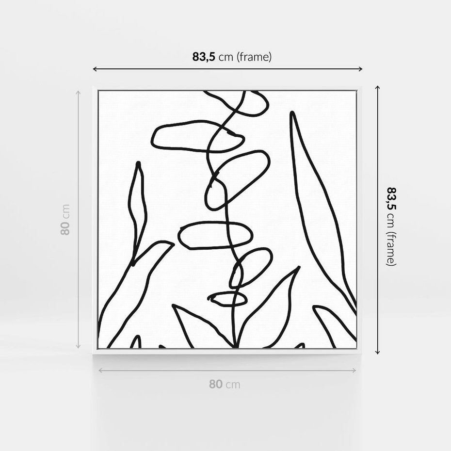 Obraz w ramie 80x80 - Liście Mocy - mroczna sztuka, minimalizm - rama biała