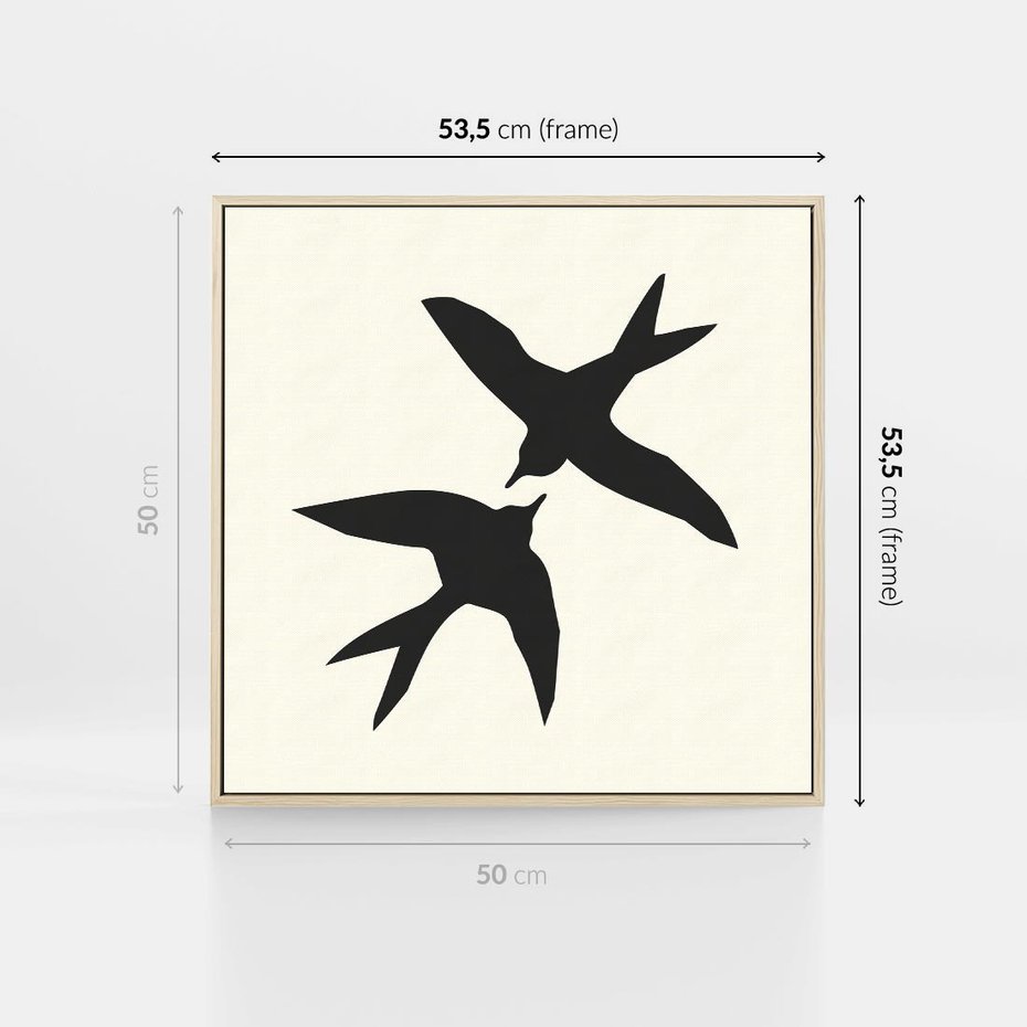 Obraz w ramie 50x50 - Kreatywne Echa - jaskółki, minimalizm - rama drewno