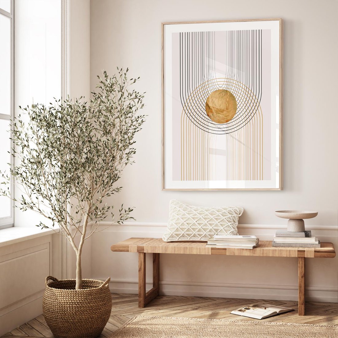 Plakat w ramie 40x50 - Złota Geometria - styl modern, złoto - rama drewno