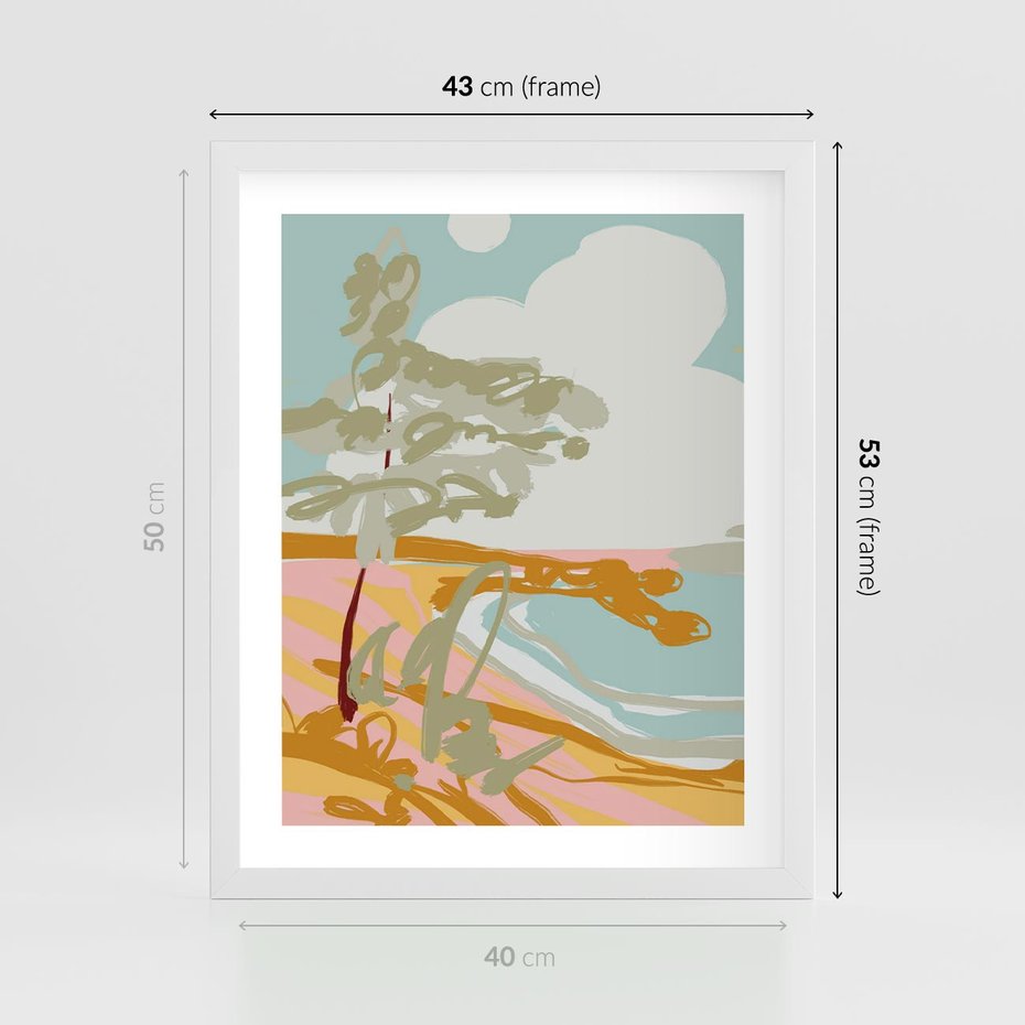 Plakat w ramie 40x50 - Spokojny Wiatr - pastelowy krajobraz, nowoczesny plakat - rama biała