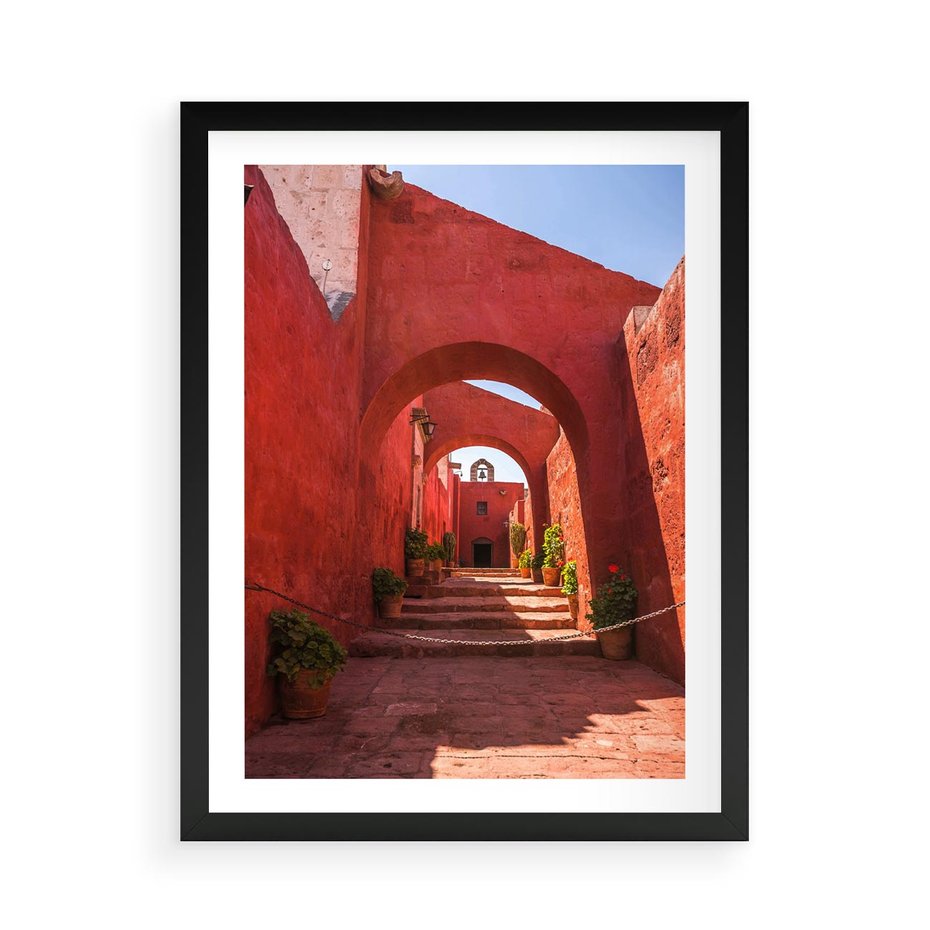 Plakat w ramie 50x70 - Perspektywa Uliczki - uliczka, perspektywa - rama czarna