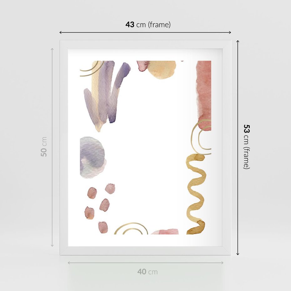 Plakat w ramie 40x50 - Wibracje Pastelowych Odcieni - abstrakcyjny plakat, akwarelowe plamy - rama biała