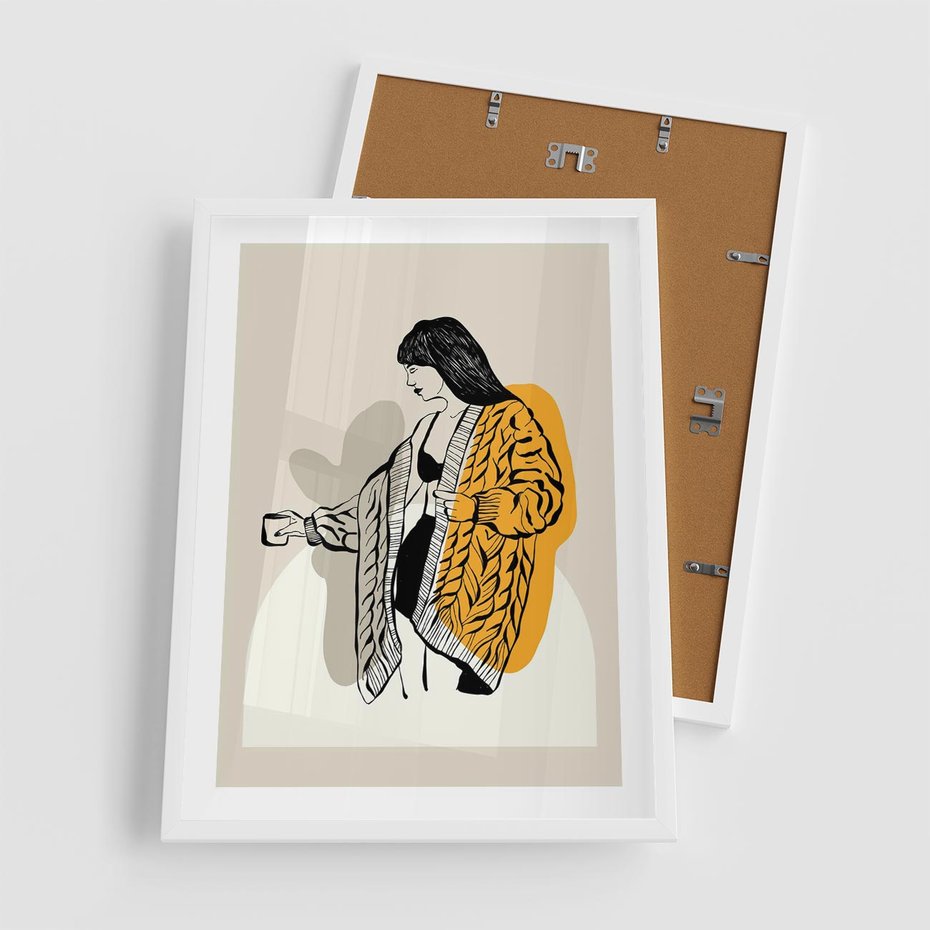 Plakat w ramie 50x70 - Żółte Akcenty w Grafice - grafika, minimalizm - rama biała