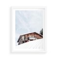 Plakat w ramie 50x70 - Spokój Górskiej Zimy - chatka w górach, domek górski - rama biała