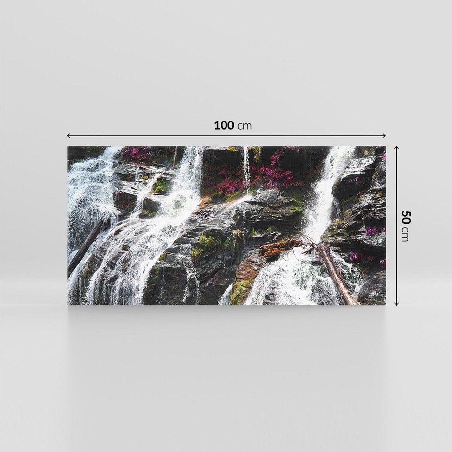 Obraz na płótnie 100x50 - Wodospad wśród majestatycznych gór - wodospad, góry