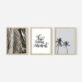 Zestaw obrazy w ramie 30x40 galeria - Pozytywny, cytat, palmy, wakacje - rama drewno