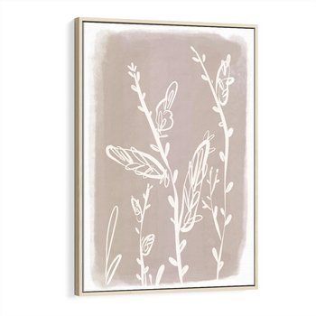 Obraz w ramie 70x100 - Roślinne Przeniknięcia - nowoczesny subtelny plakat, beżowy - rama drewno