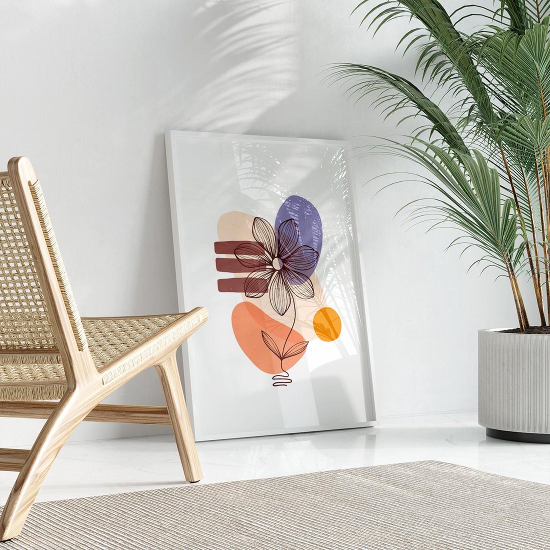 Plakat w ramie 30x40 - Migocące Odbicia Kwiatów - abstrakcyjna sztuka, plamy - rama biała