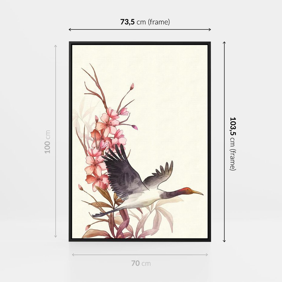 Obraz w ramie 70x100 - Szept Japonii - japońska sztuka, ptak - rama czarna