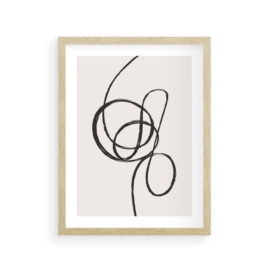 Plakat w ramie 30x40 - Migotliwa Kreatywność - abstrakcyjne szkicowane linie, minimalizm - rama drewno