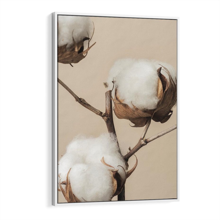 Obraz w ramie 50x70 - Bawełniana melancholia - bawełna, suche - rama biała