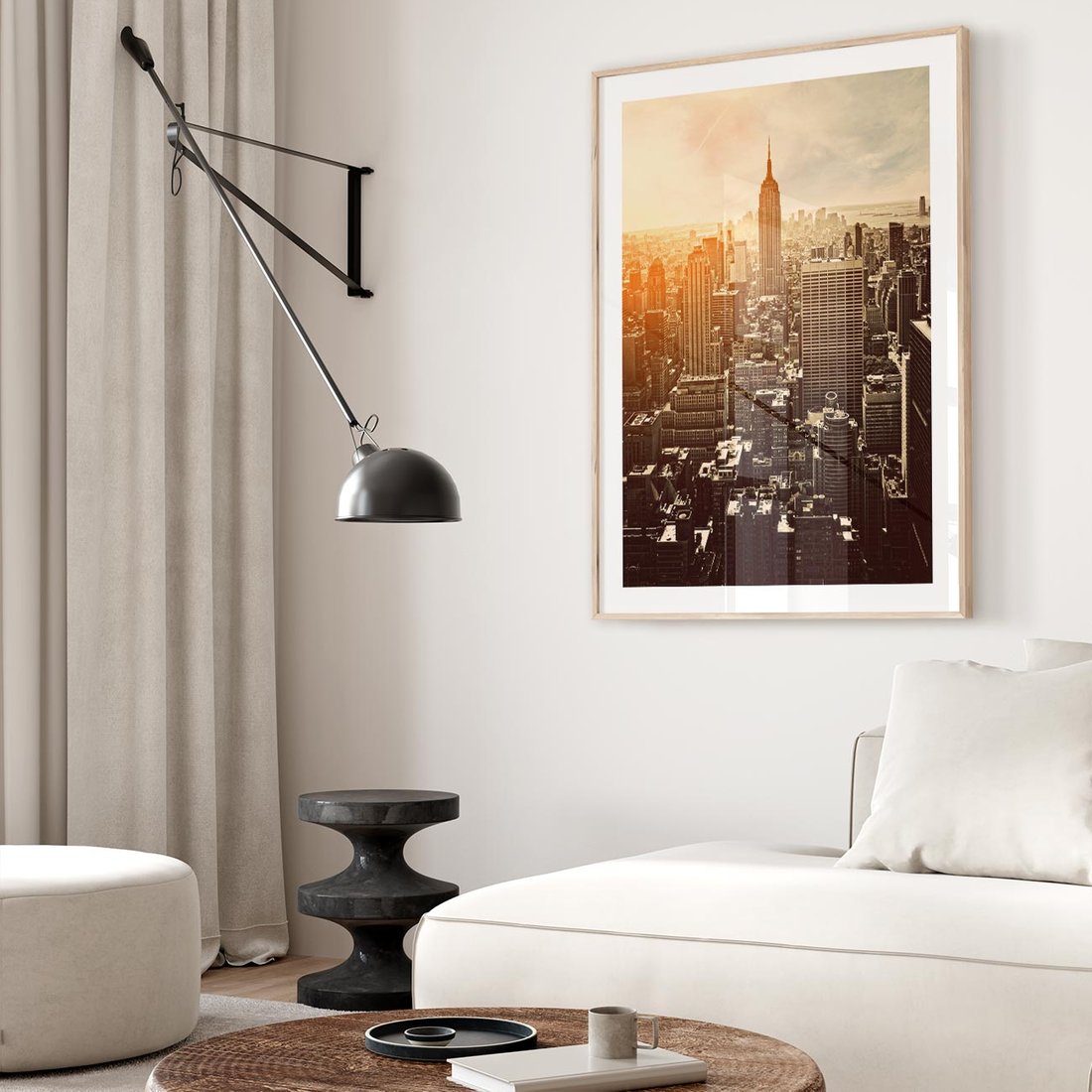 Plakat w ramie 30x40 - Nowojorska Skyline - Manhattan, Nowy Jork - rama drewno