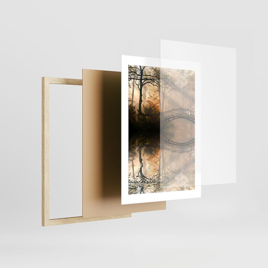 Plakat w ramie 30x40 - Romantyczny Mostek - mostek, romantyczny - rama drewno