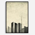 Obraz w ramie 50x70 - Mroczne Wieżowce - postarzana grafika, perspektywa budynków wieżowców - rama czarna