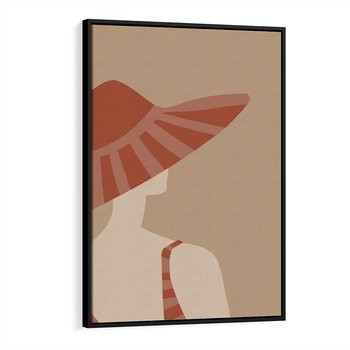 Obraz w ramie 70x100 - Kobiecy Portret - plakat retro, kobieta w kapeluszu - rama czarna