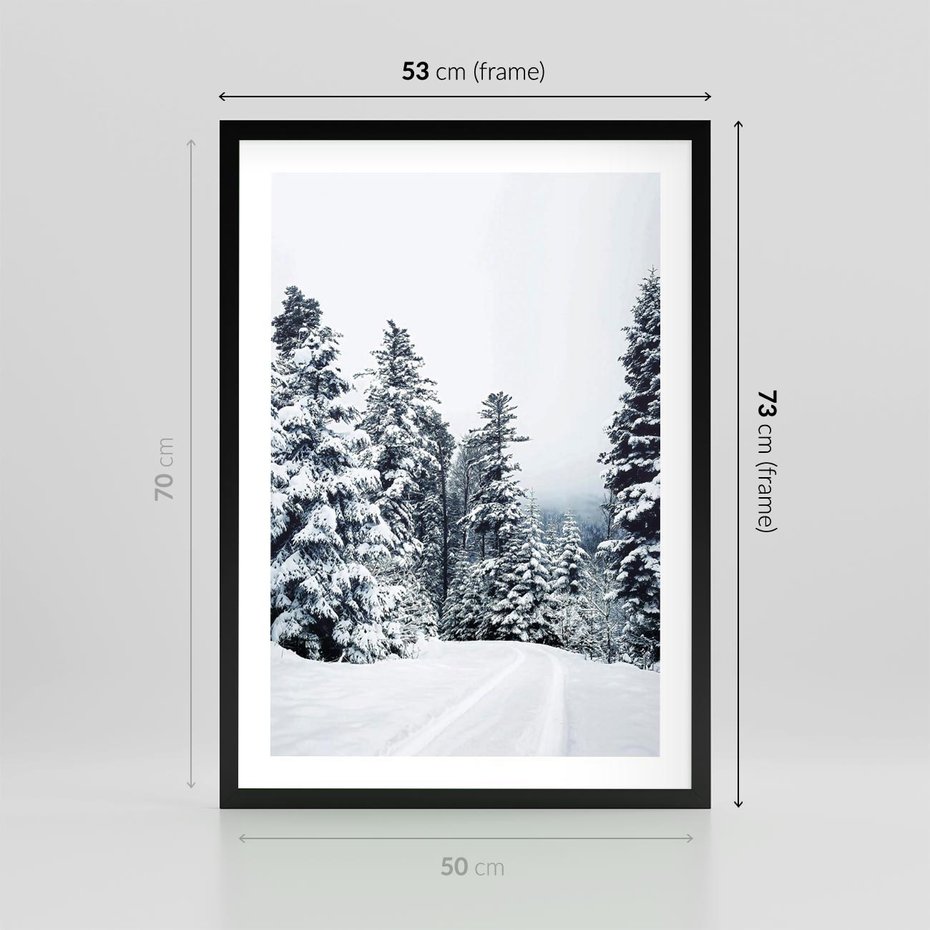 Plakat w ramie 50x70 - Zimowy Las Pod Kołdrą - las, zima - rama czarna