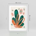 Plakat w ramie 50x70 - Harmonia bez Harmonii - akwarelowe abstrakcyjne kształty, zieleń i pomarańcz - rama biała