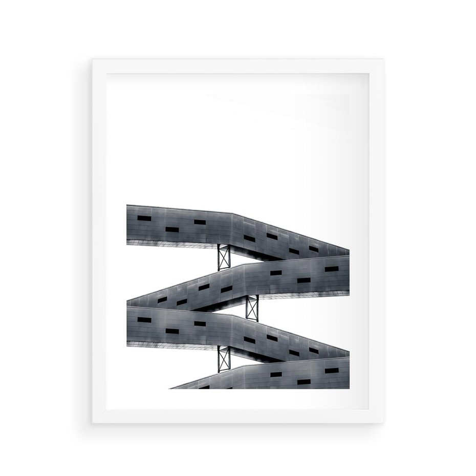 Plakat w ramie 40x50 - Monochromatyczna Sztuka Nowoczesnych Budynków - architektura, nowoczesne formy - rama biała