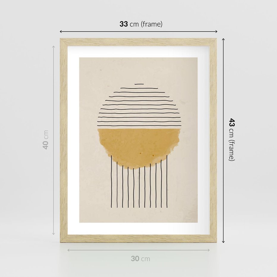 Plakat w ramie 30x40 - Podróżne Kreski - akwarelowa plama, geometryczne szkicowane kształty - rama drewno