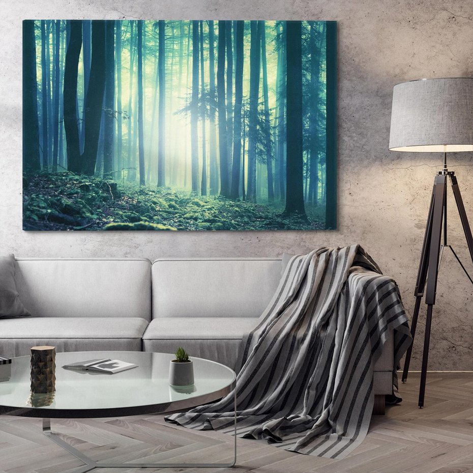 Obraz na płótnie 100x70 - Mistyczny las w mgle - las, mgła