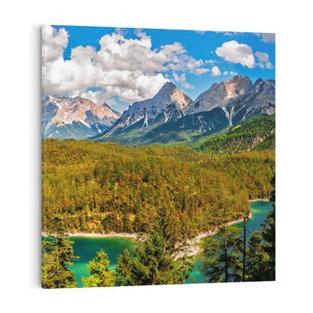 Obraz na płótnie 70x70 - Górska harmonia las i szczyty - góry, las