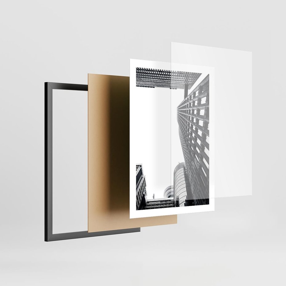 Plakat w ramie 50x70 - Monochromatyczna Sceneria Wieżowców - architektura, wieżowce - rama czarna