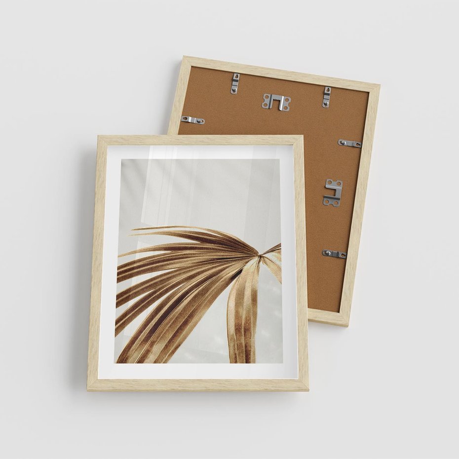 Plakat w ramie 40x50 - Egzotyczny Blask - złote, liście - rama drewno