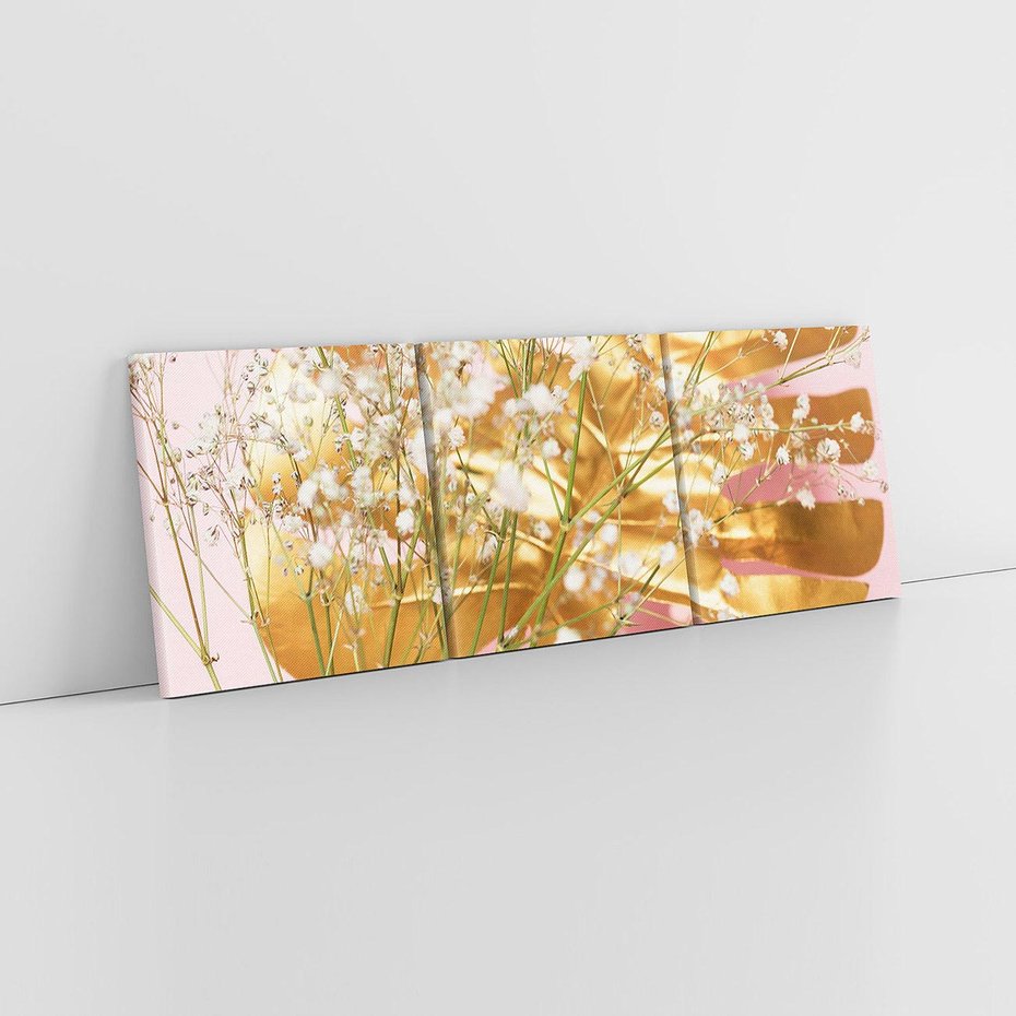 Obraz na płótnie 90x30 - Blask Natury - złote, liście