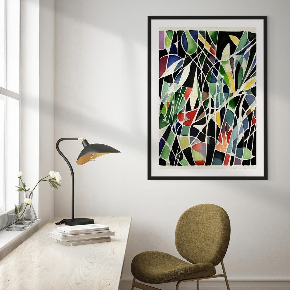 Plakat bez ramy 21x30 - Taniec Plam i Kształtów - abstrakcyjny akwarelowy obraz, plamy