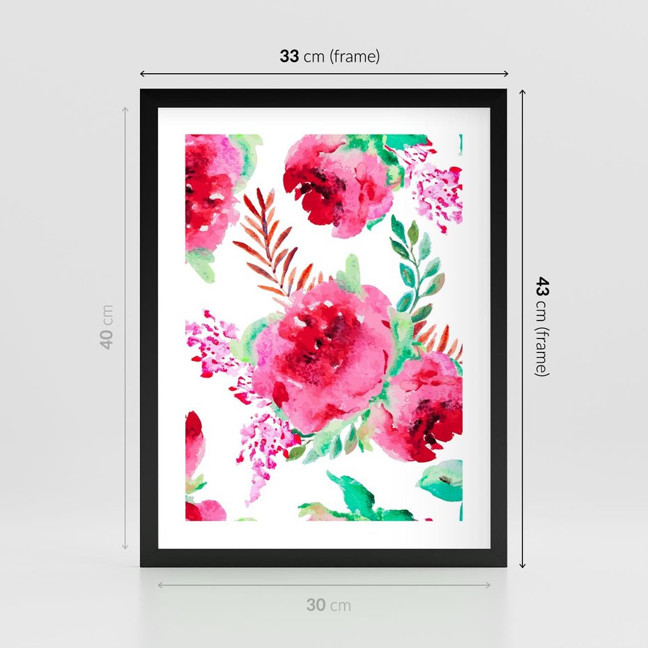 Plakat w ramie 30x40 - Delikatna Akwarela - kwiaty, akwarela - rama czarna