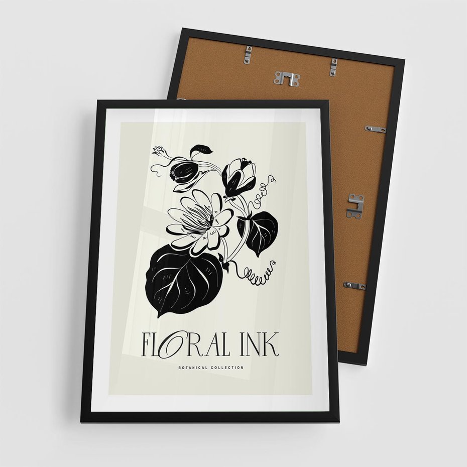 Plakat w ramie 50x70 - Odbicie kwiatowych chwil - kwiaty, typografia - rama czarna