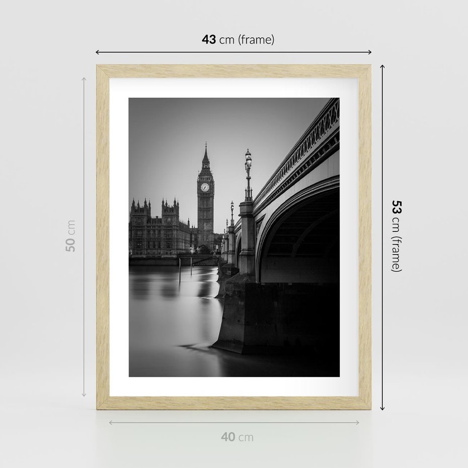 Plakat w ramie 40x50 - Majestatyczny Big Ben w Londynie - Londyn, most - rama drewno