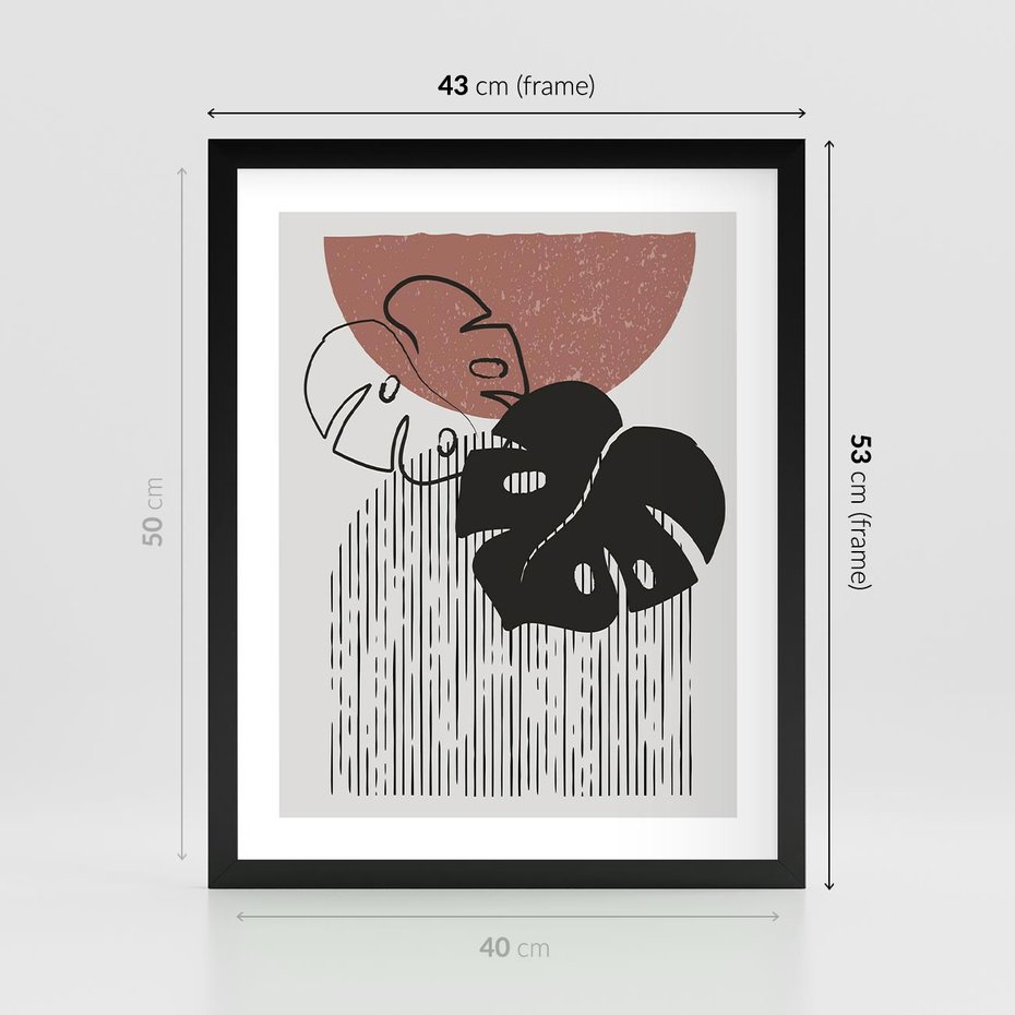 Plakat w ramie 40x50 - Nowoczesna Monstera: Szkic w Grafice - nowoczesna grafika, monstera - rama czarna