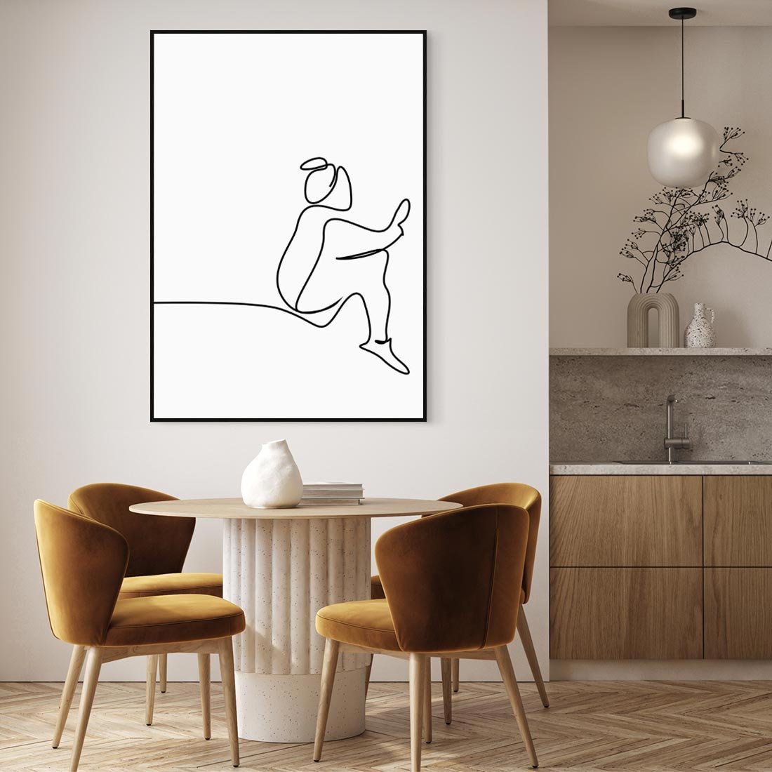 Obraz w ramie 50x70 - Linie Wewnętrznej Refleksji - line art, szkic - rama czarna