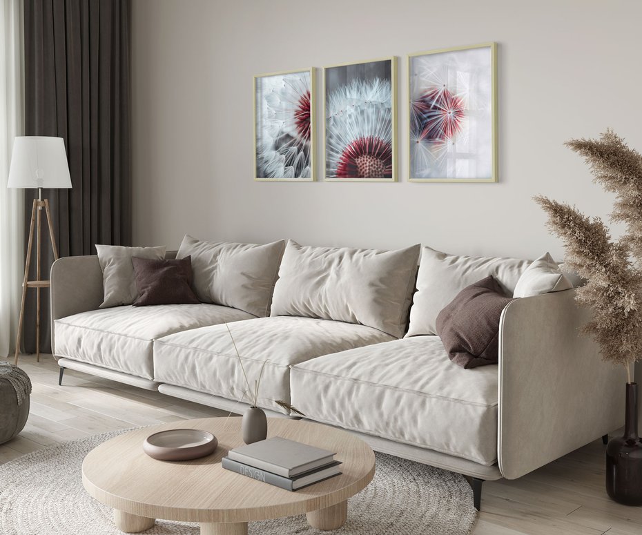 Zestaw obrazy w ramie 30x40 galeria - Dmuchawiec, makro, nowoczesny, styl - rama drewno