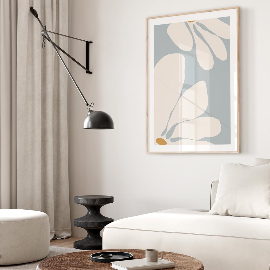 Plakat w ramie 50x70 - Pastelowe Marzenia Kwiatów - kwiaty, nowoczesne i minimalistyczne - rama drewno