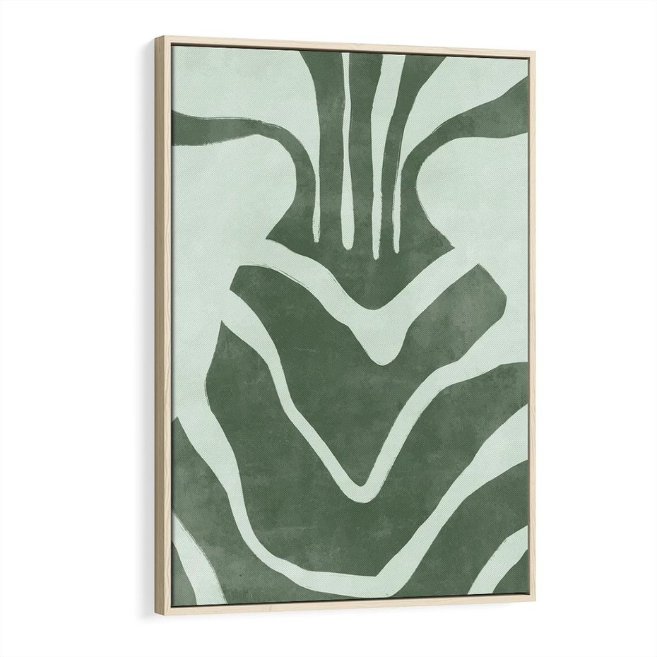 Obraz w ramie 70x100 - Zieleń Odpoczynku - zielony plakat, nieregularne splątane linie - rama drewno