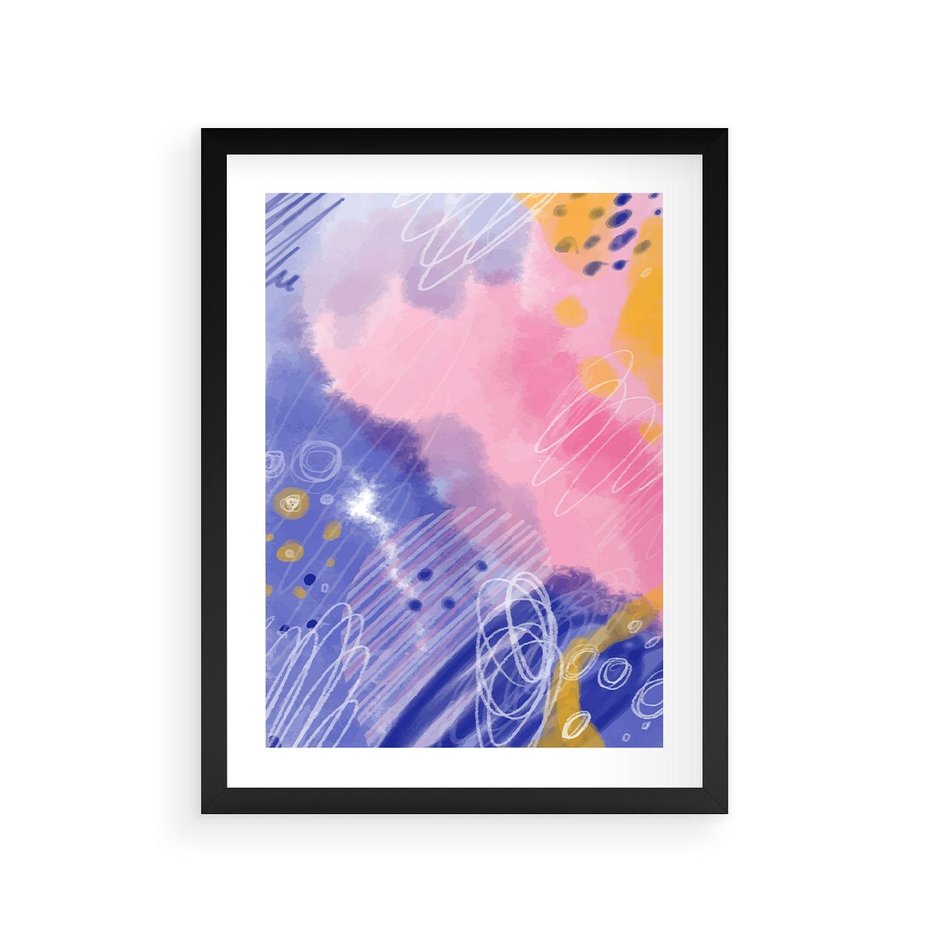 Plakat w ramie 30x40 - Migocące Granice Kształtów - abstrakcyjny plakat, pastelowe kolory - rama czarna