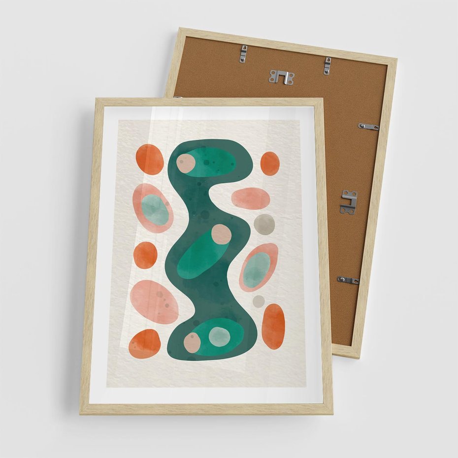 Plakat w ramie 50x70 - Wewnętrzne Spektrum - abstrakcyjne formy, dominujący kolor zielony - rama drewno