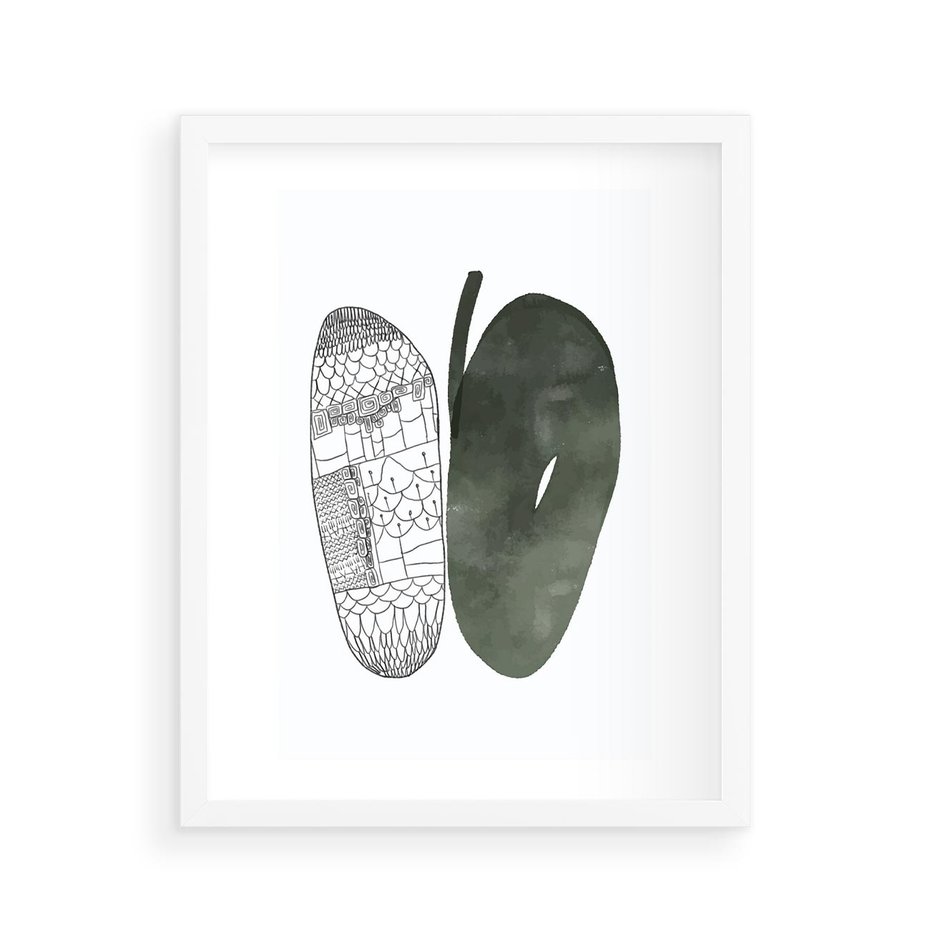 Plakat w ramie 40x50 - Przesunięte Jabłko - minimalistyczny plakat, jabłko - rama biała