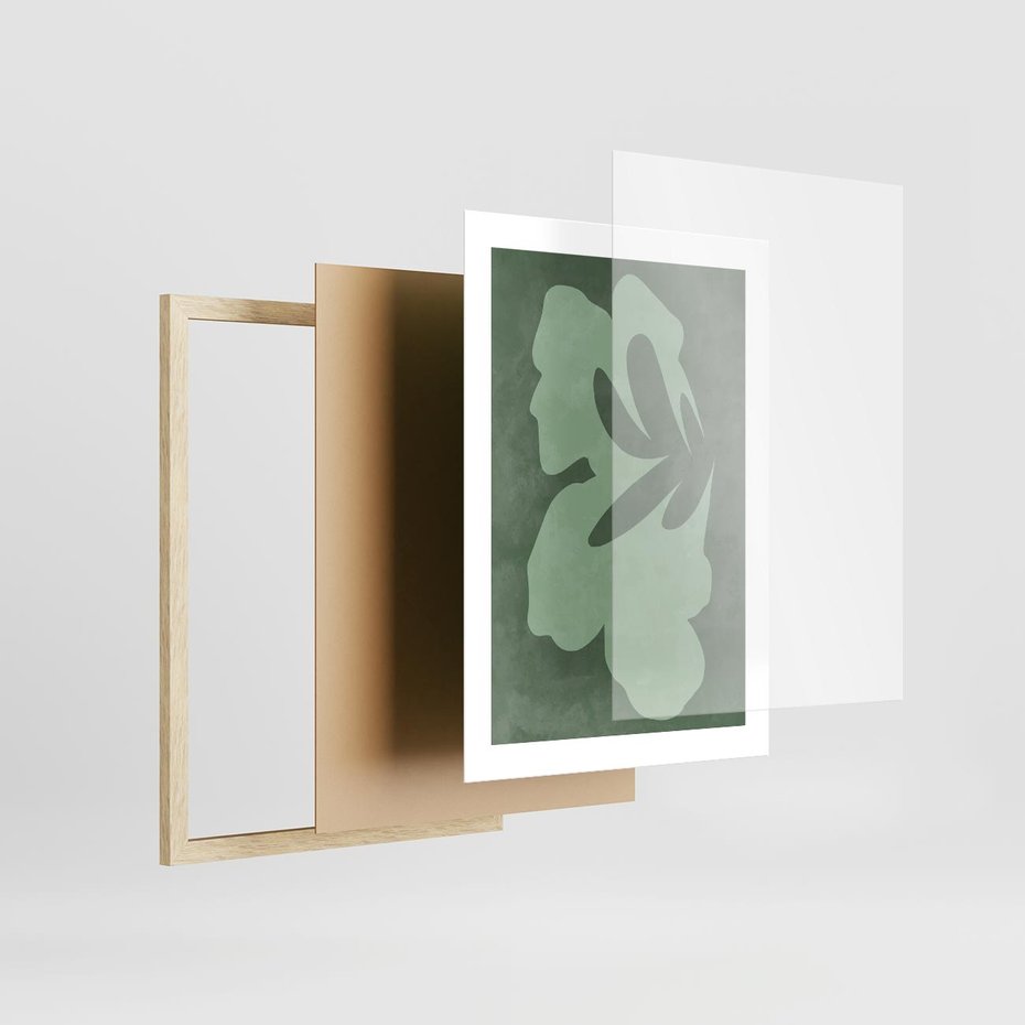 Plakat w ramie 30x40 - Kształty Zieleni - abstrakcyjny kształt, zielony plakat - rama drewno