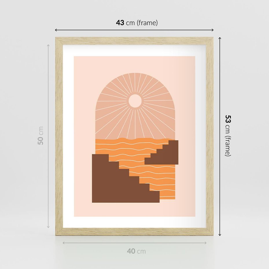 Plakat w ramie 40x50 - Słoneczne Inspiracje w Stylu Boho - boho grafika, słońce - rama drewno