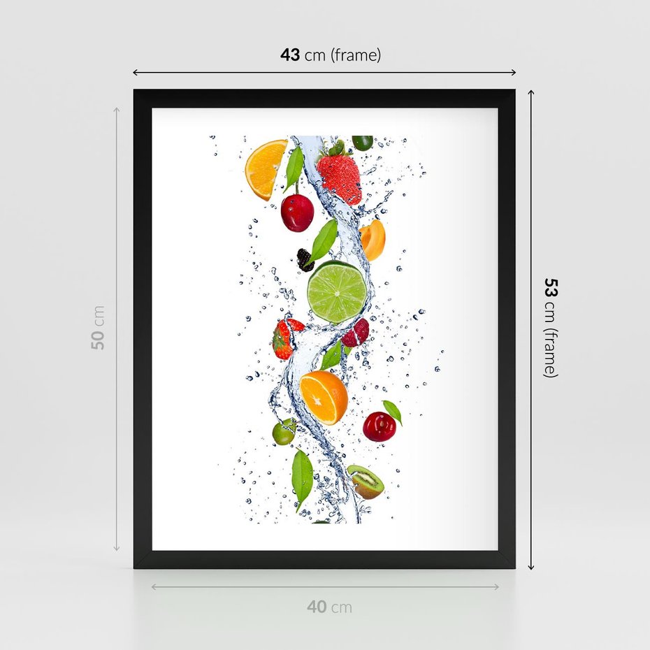 Plakat w ramie 40x50 - Kulinarne Inspiracje - owoce, woda - rama czarna